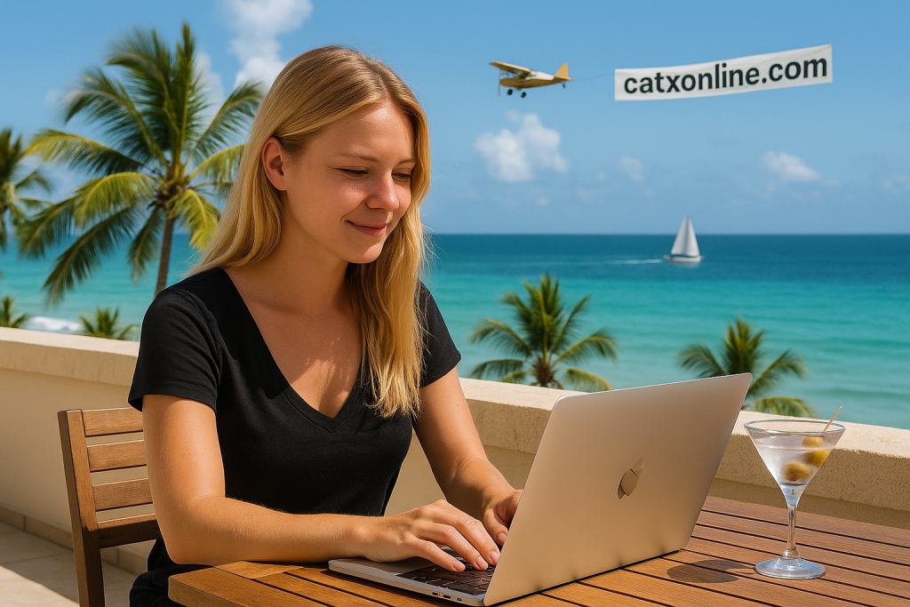 chica freelance de catxonline.com en terraza caribeña.